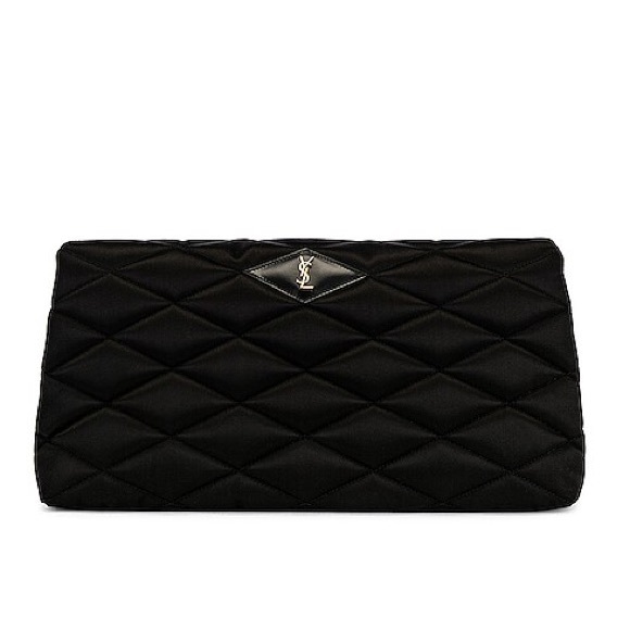 New YSL Yves Saint Laurent Large Sade Satin Envelope Clutch in Black - Picture 2 of 15